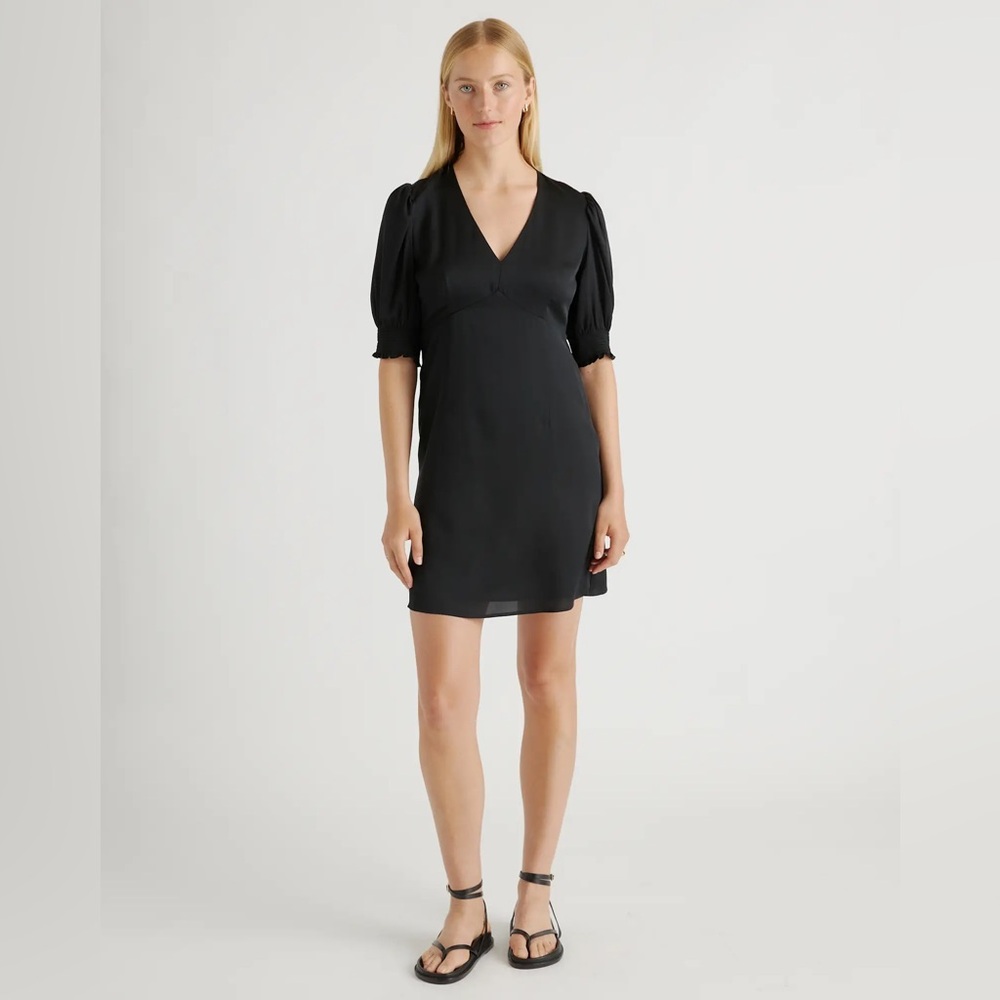Quince Black Mini V-Neck Dress